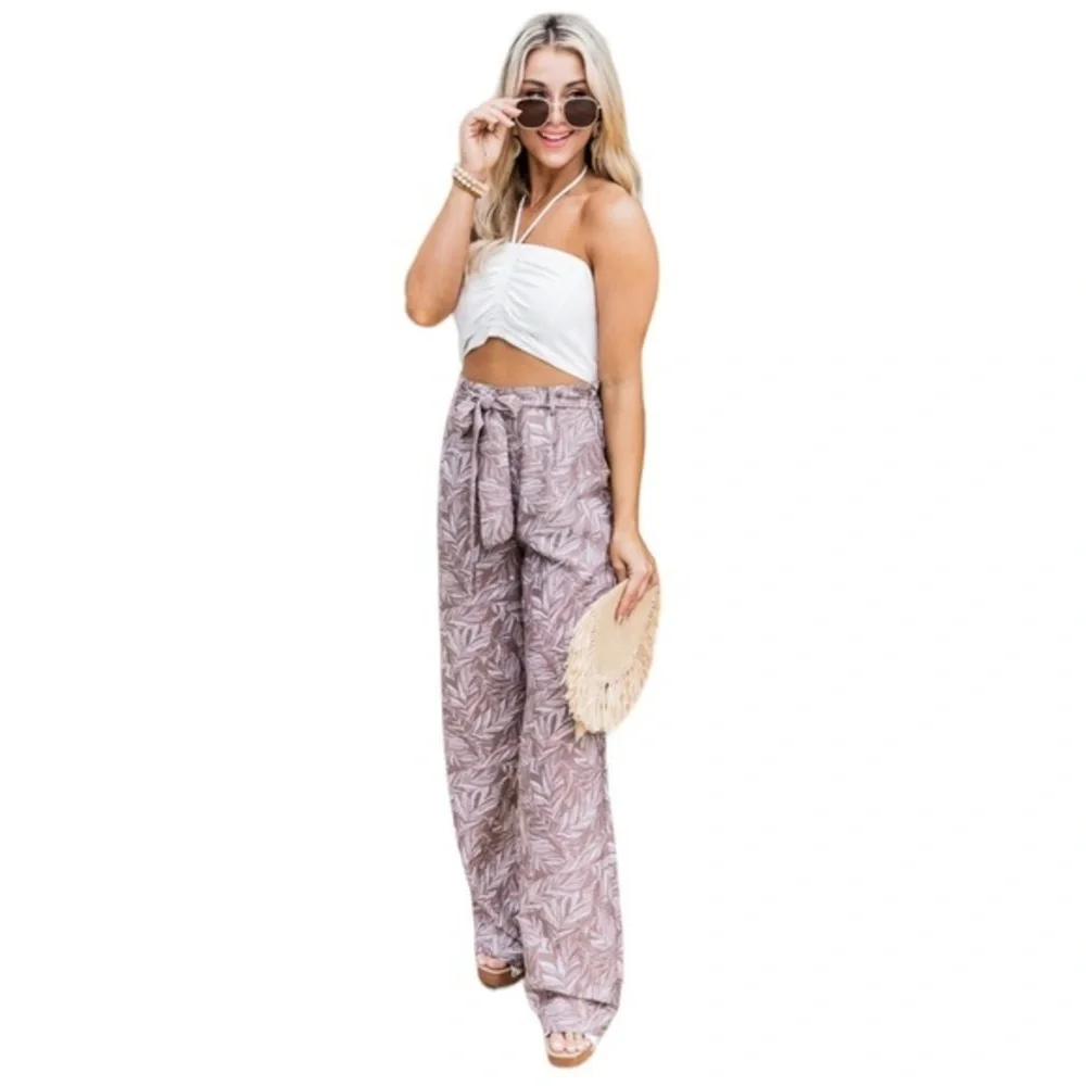 Pink Lily Sunny Day Getaway Printed‎ Taupe Pants